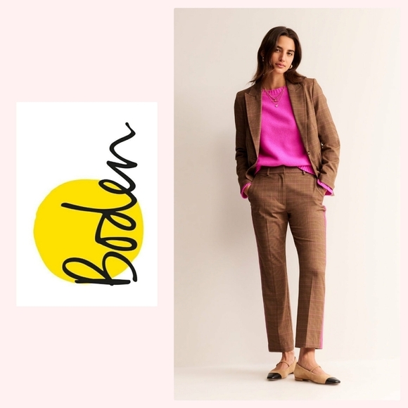 NWT Boden Kew Check Side Stripe Mid Rise  Trousers - sz 4P US / 8P UK - Picture 1 of 12